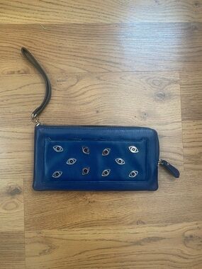 Diane Von Furstenberg Navy Eye-Embellished Wristlet Clutch